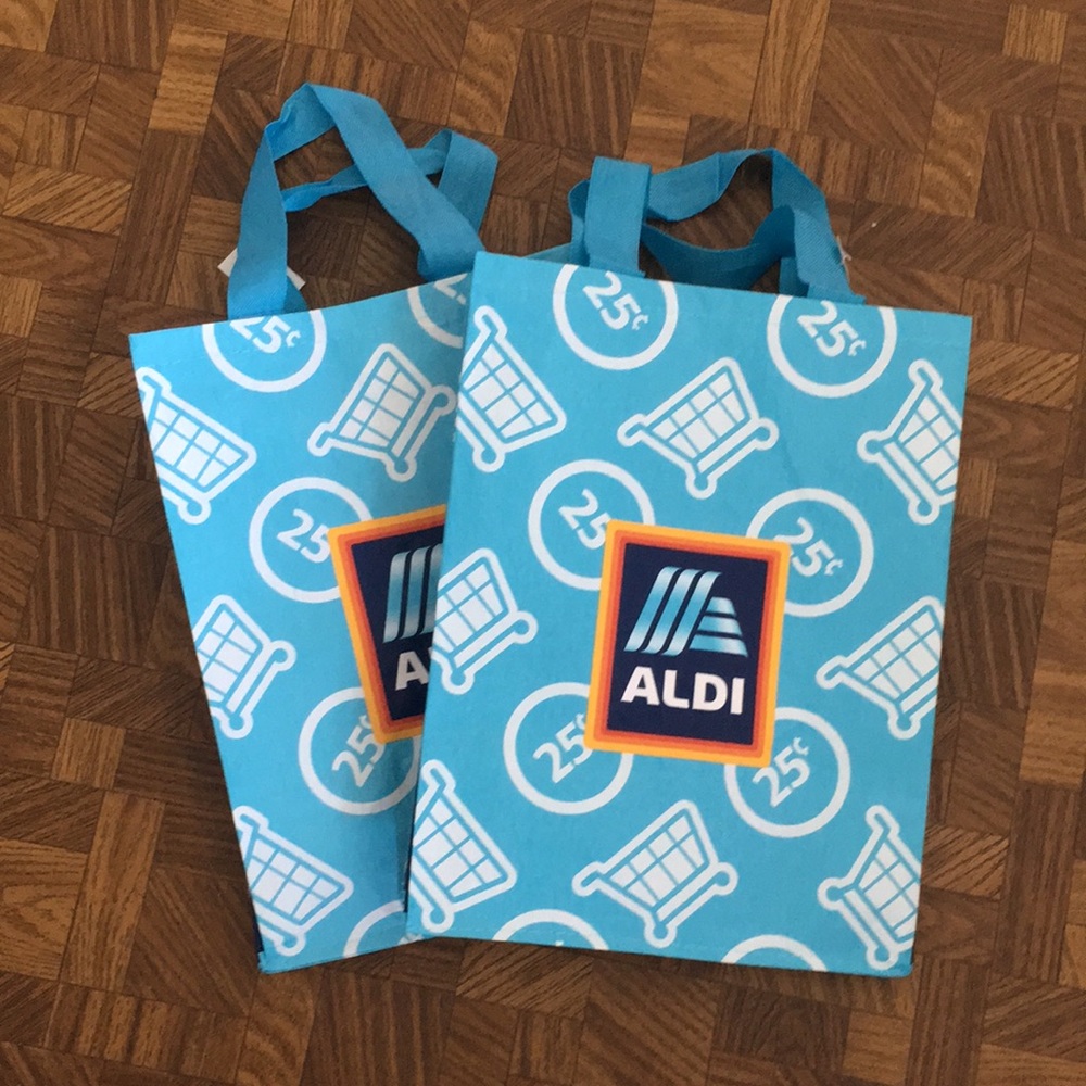 (2) ALDI sky blue white 25 cents circle shopping cart 🛒 design 2023